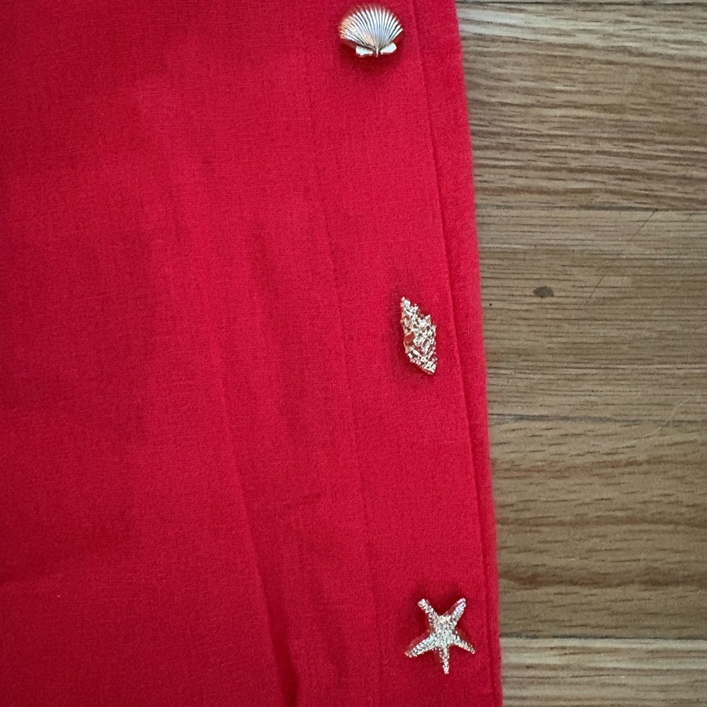NWT Cynthia Rowley Red Wide-Leg Pants with Seashell Button Detail - Size Large - Picture 3 of 5